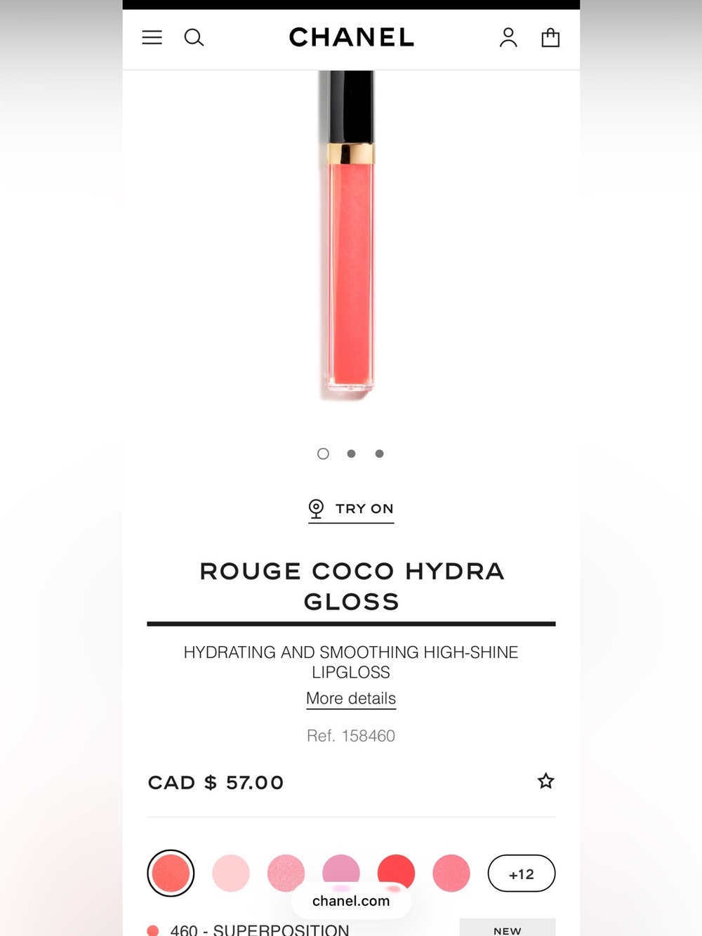 CHANEL Rouge Coco Hydra Gloss — Coral Pink Shine